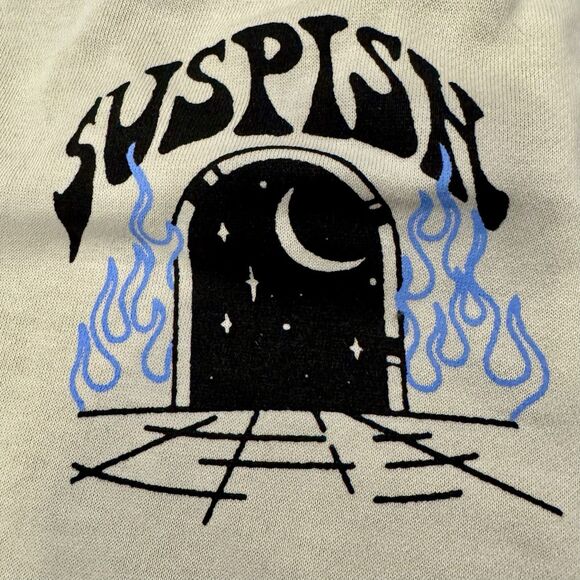 Bailey Sarian Sweatpants Sz Large Suspish Murder Mystery Cream Joggers Flames - Picture 4 of 7